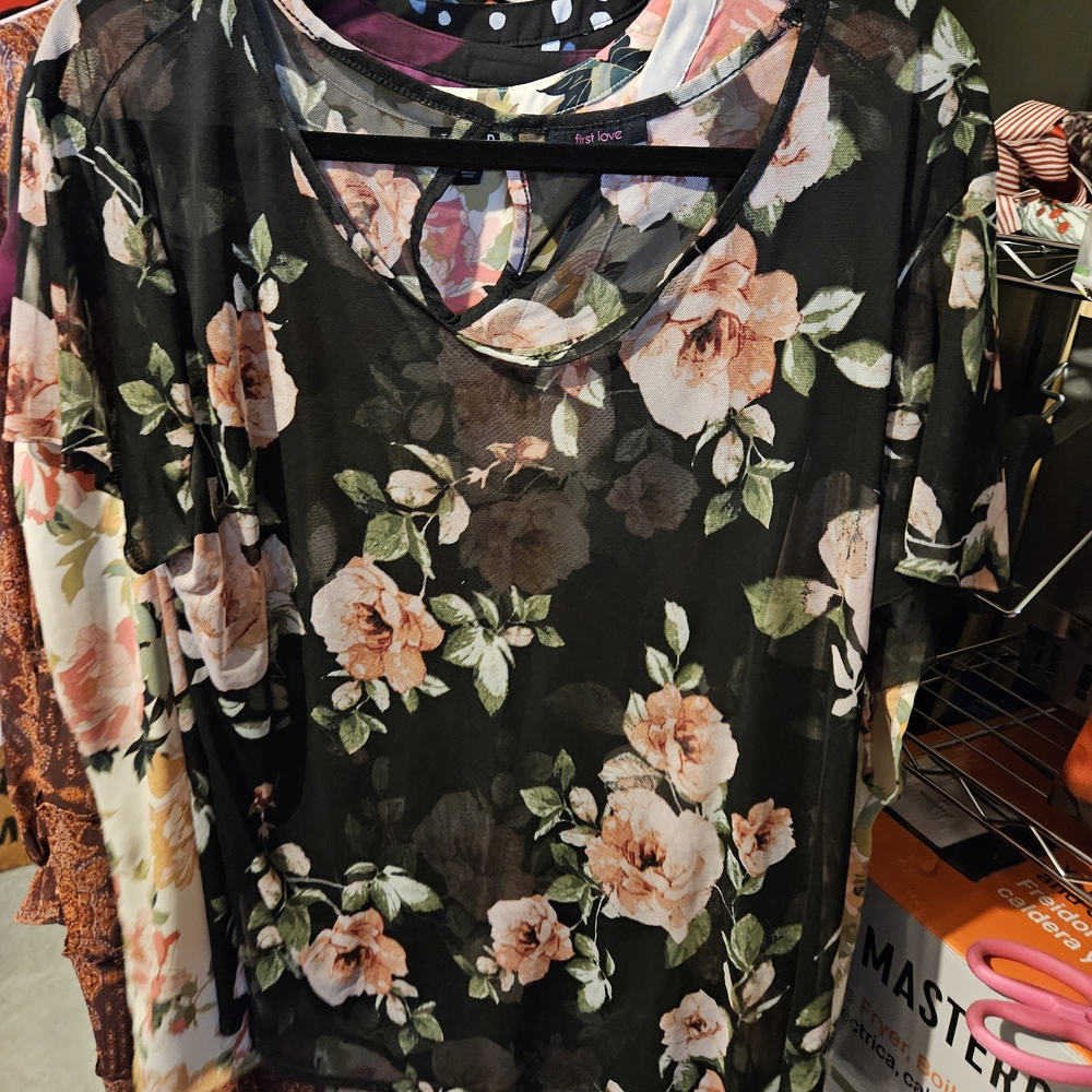 Just Love Black Floral Mesh Tee